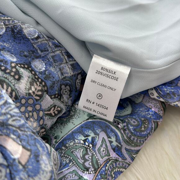 MARIE OLIVER Irena Mini Dress Size Large Silk Metallic Ruffle Smocked Boho Chic - Picture 13 of 15